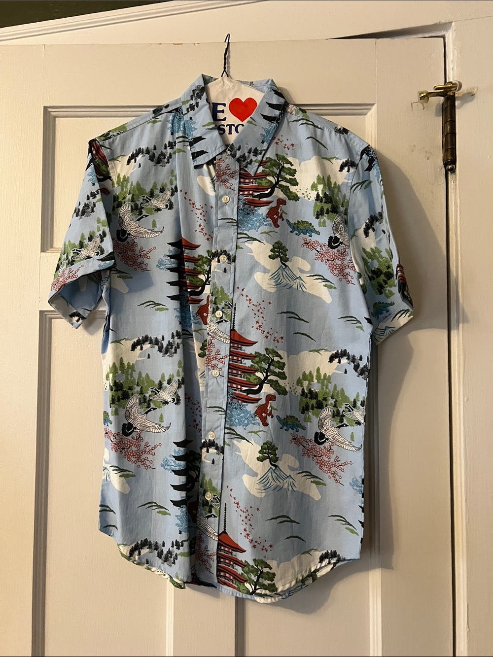 Men's “Firefly” Light Blue Scenic Print Short-Sleeve Button-Down Shirt